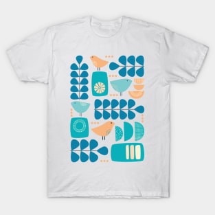 Retro Mid Century Modern Bird and Leaves T-Shirt